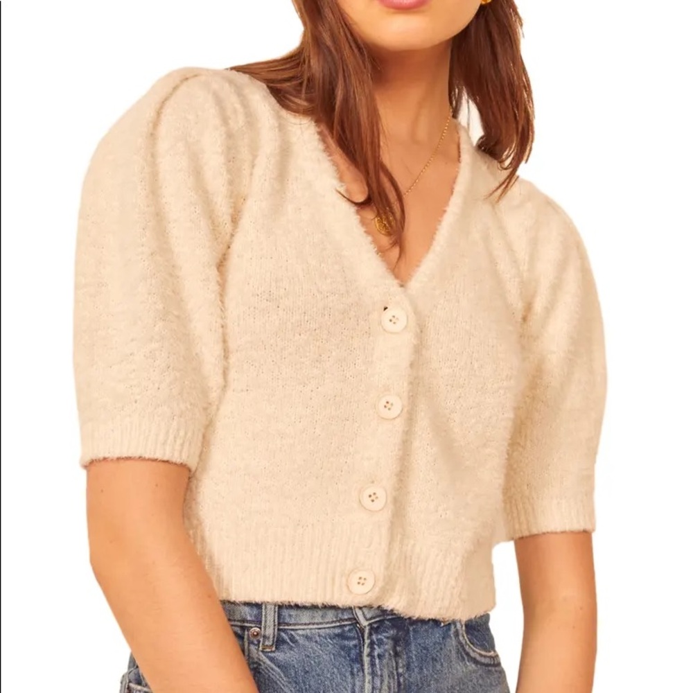 Reformation Hope Organic Cotton Cardigan in Ivory